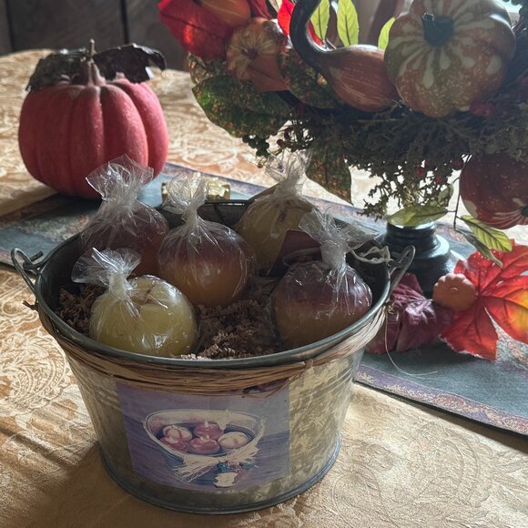 Floating 3D Apple Candles in Galvanized Bucket, Hand Painted Wooden Apple Accent - Picture 15 of 16